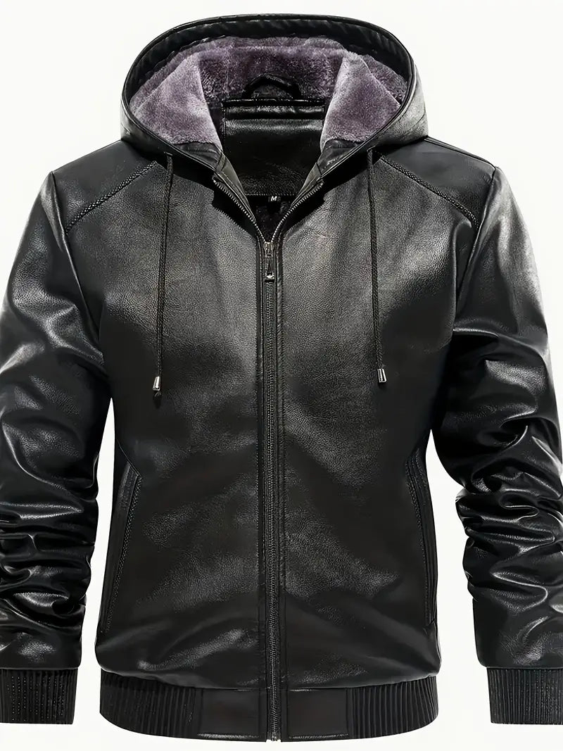 CHEXPEL MEN'S PU HOODED LEATHER JACKET 9021