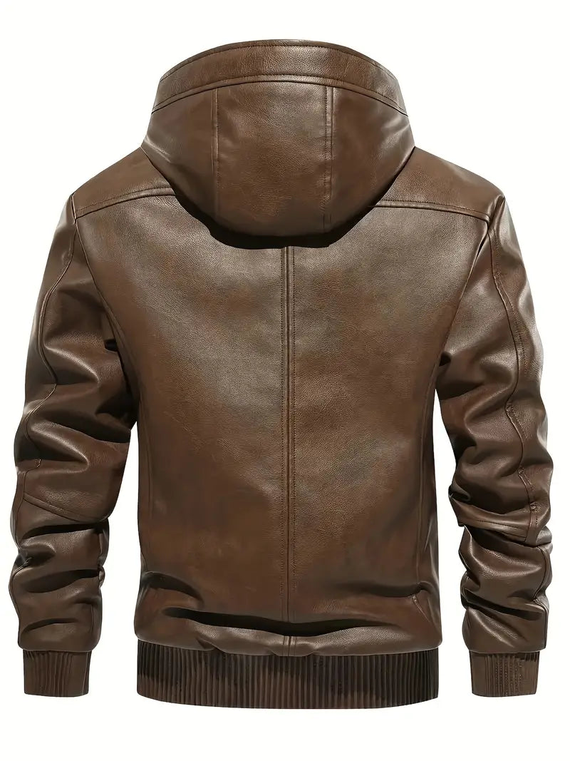 CHEXPEL MEN'S PU HOODED LEATHER JACKET 9021