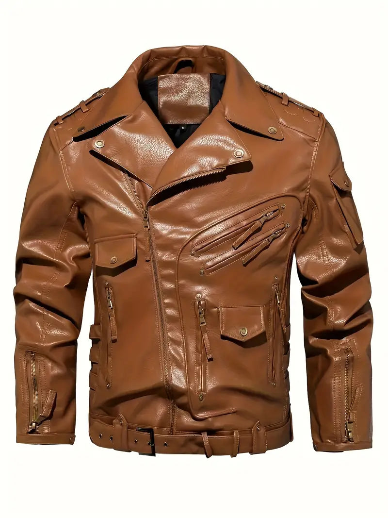 CHEXPEL MEN'S ZIPPER BIKER LEATHER JACKET 2001