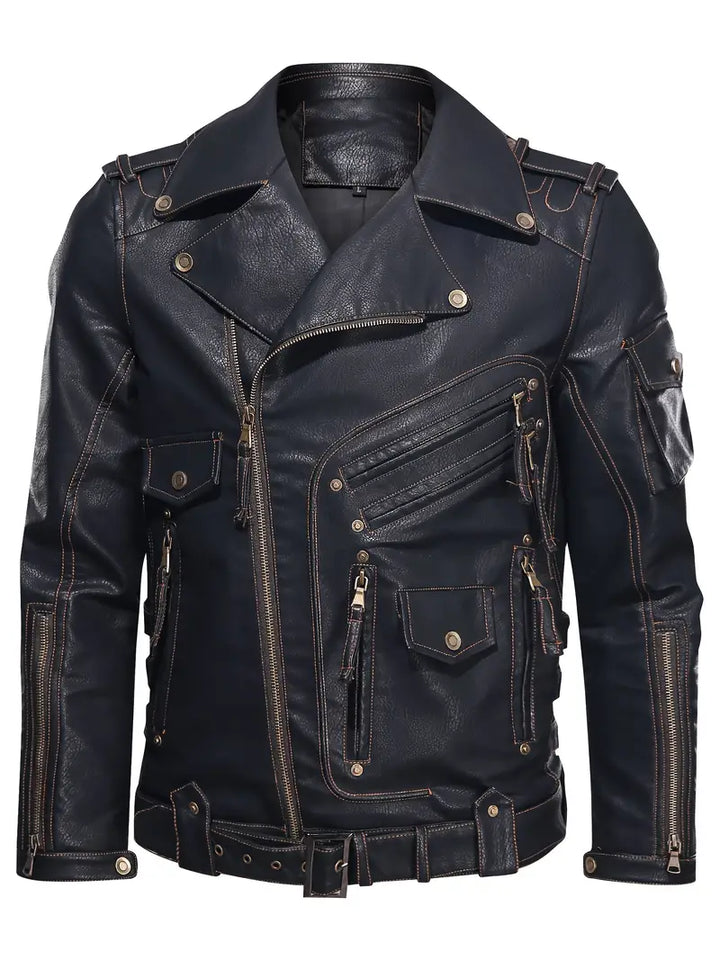 CHEXPEL MEN'S ZIPPER BIKER LEATHER JACKET 2001